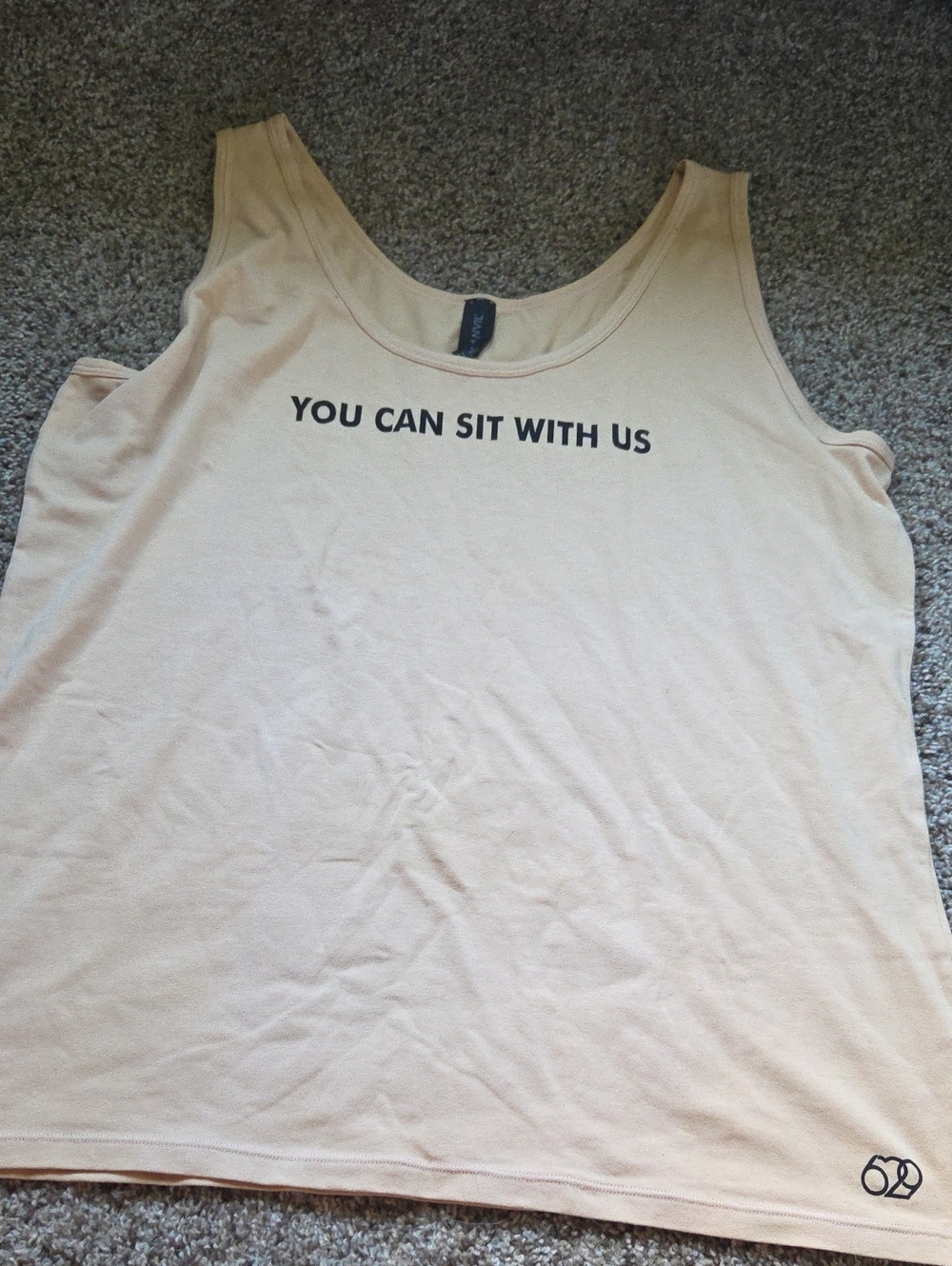 Anvil Beige Women's Tank Top with 'YOU CAN SIT WITH US' Text